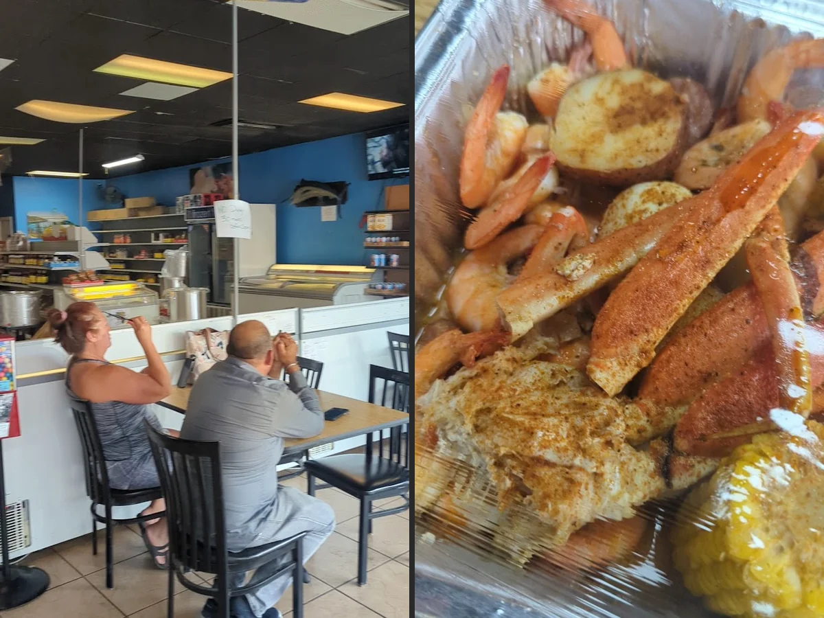 Seafood trays ready for dine-in or takeaway.
